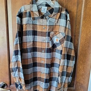 Youth Carhartt Flanel Brown, Gray plaid. Large, 14/16. New